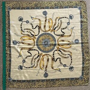 Elegant Silk Scarf with Gold and Black Design
